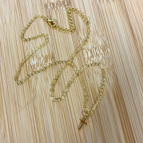 Brand New 14K Gold Plated Cross Necklace Dainty Minimalist 18" Length - Picture 7 of 14